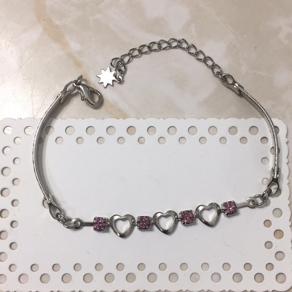 Silver Heart Bracelet With Pink Diamonds - Picture 1 of 4
